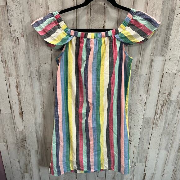 Jcrew Factory Pink Multi Striped off-the-shoulder dress - Picture 6 of 8